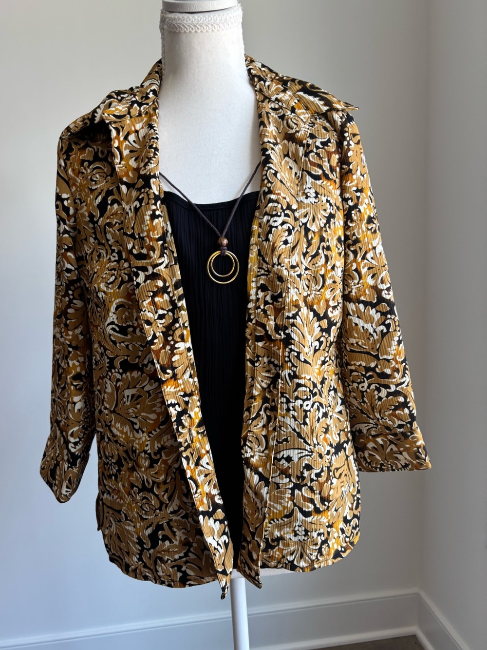 Y2k Notations Black and Gold Abstract Blazer With built in tank and necklace
